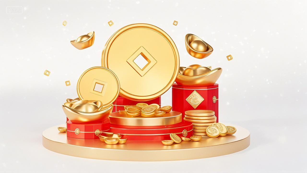 2025新年蛇年金币金元宝3d春节元素背景素材