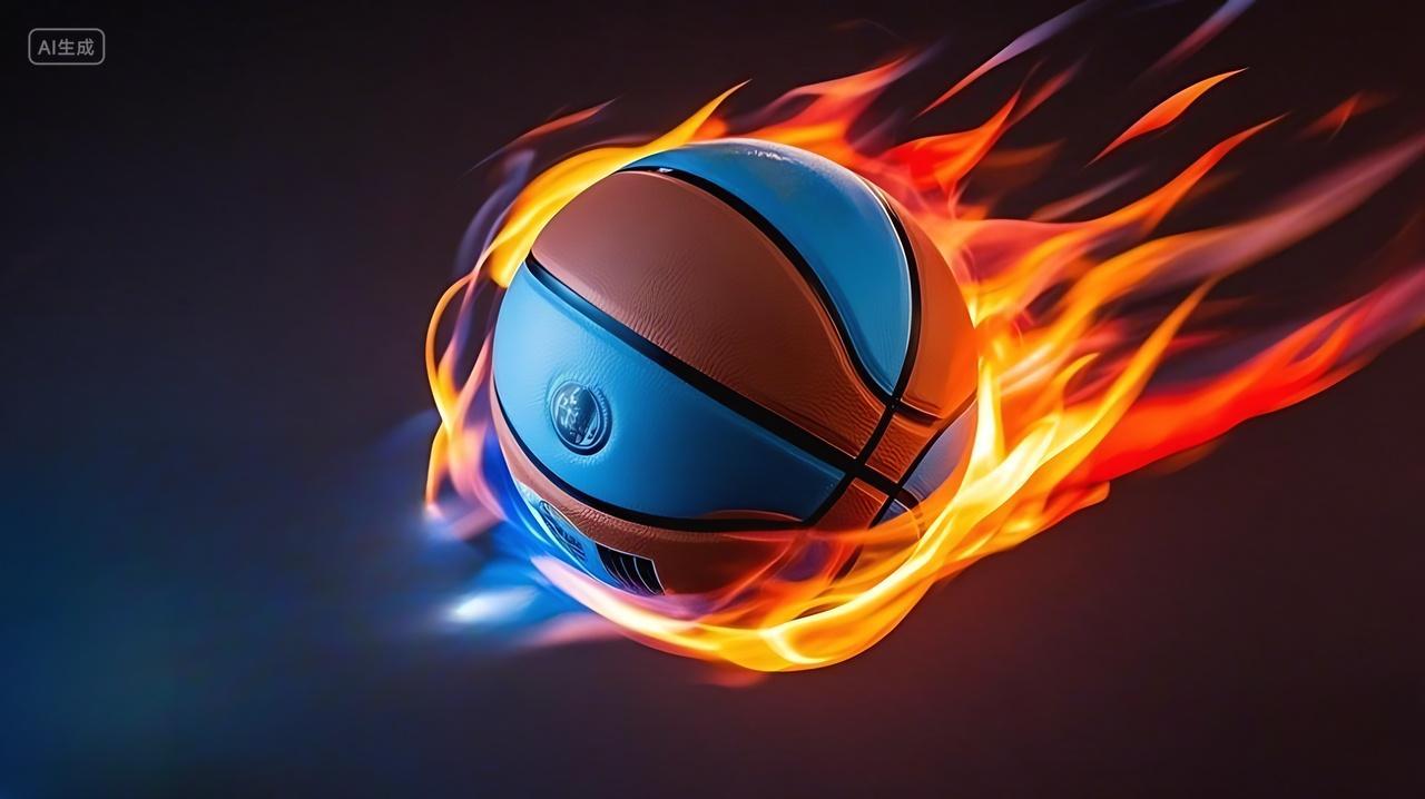 一个被火焰包裹的篮球AI