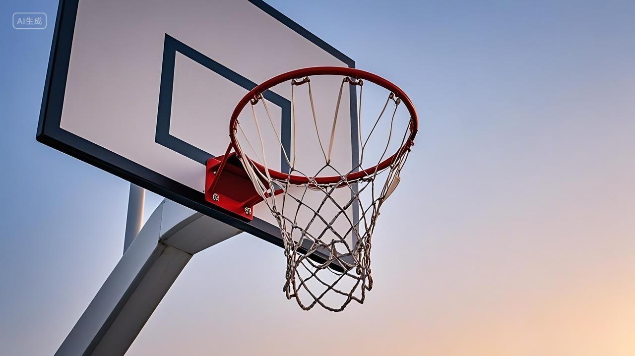 一个篮球架的局部篮板和篮筐AI