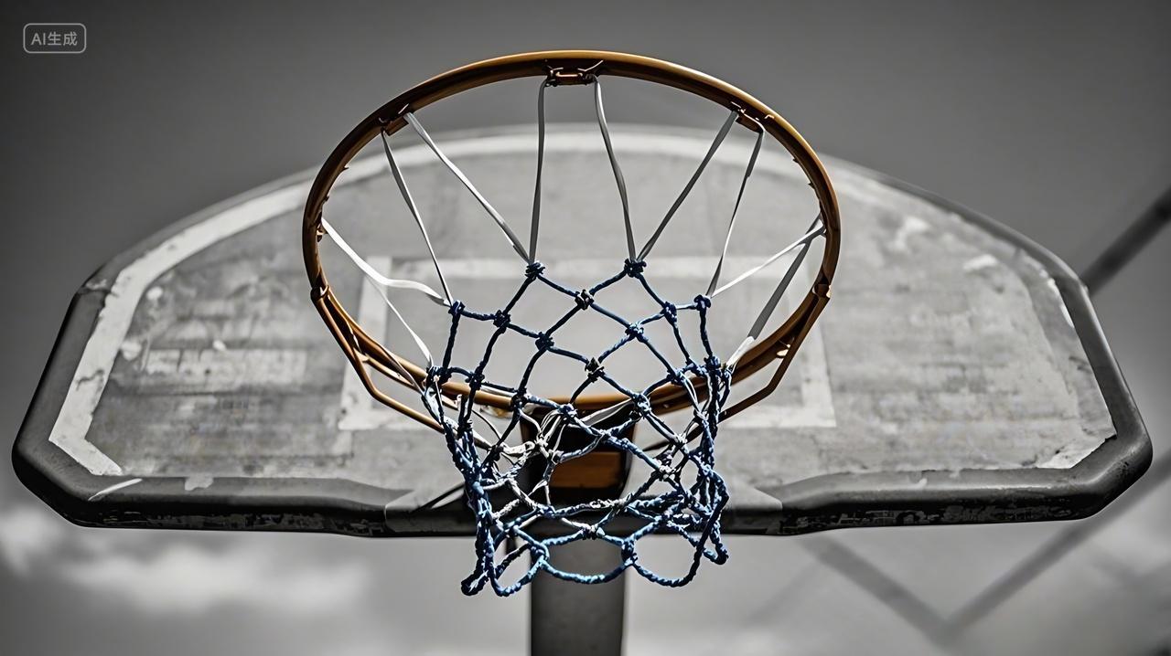 运动一个篮球架的局部篮板和篮筐AI