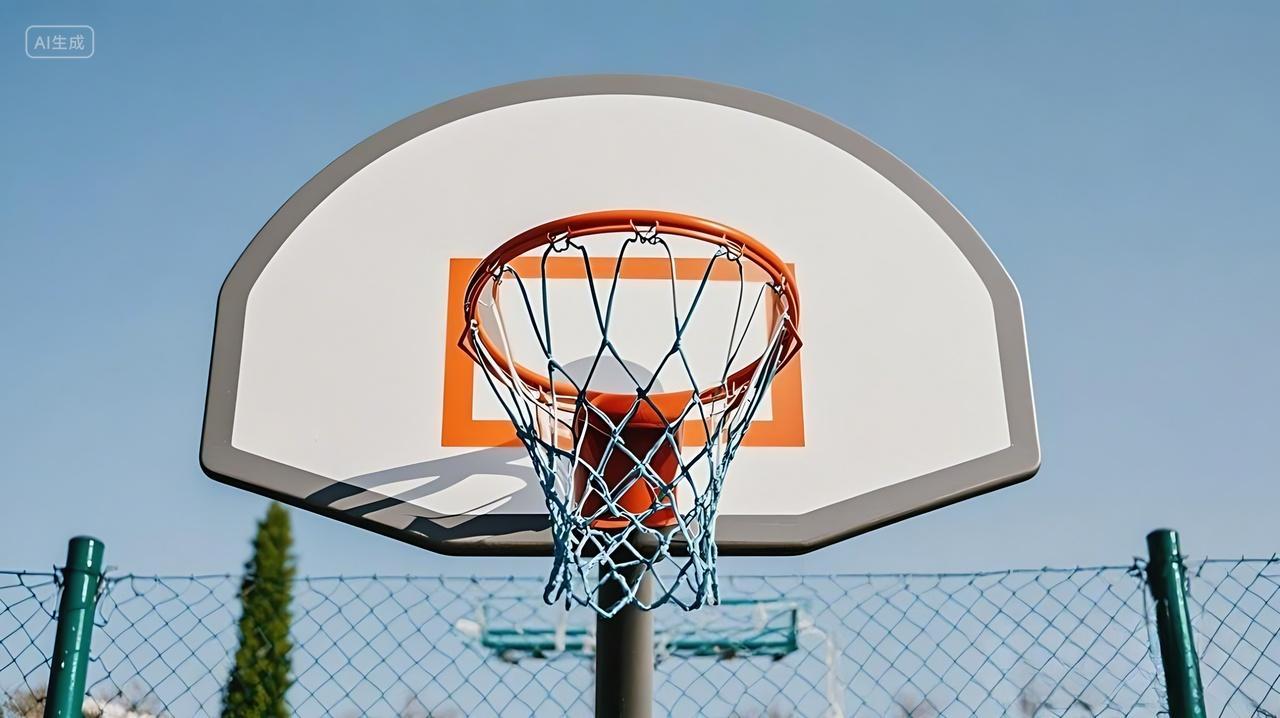 运动一个篮球架的局部篮板和篮筐AI
