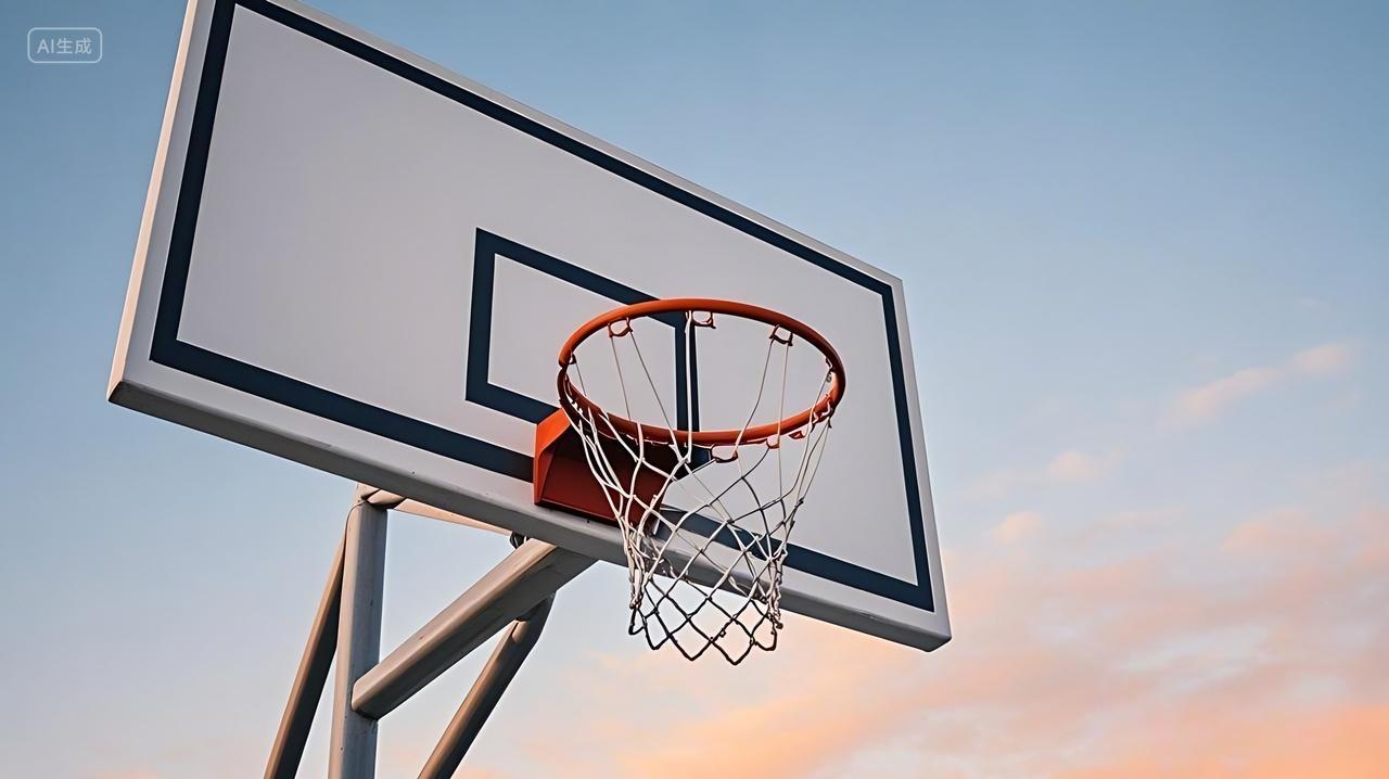 运动一个篮球架的局部篮板和篮筐AI