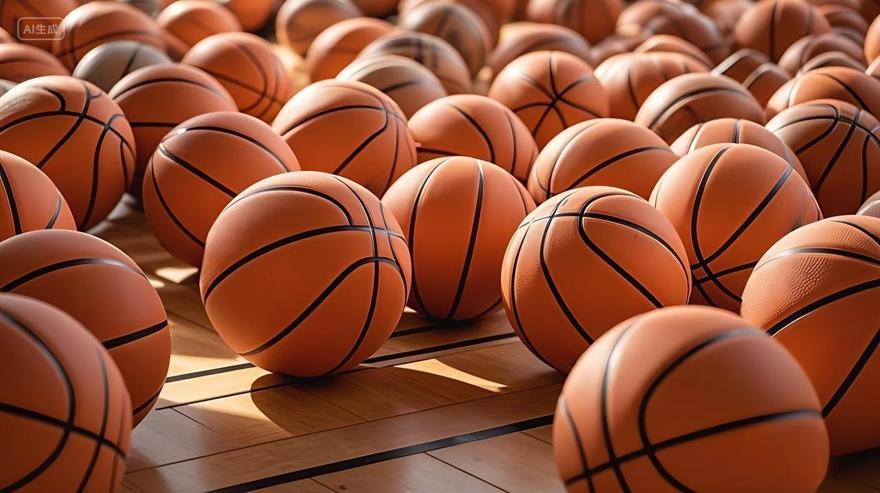 运动一堆篮球在地板上AI