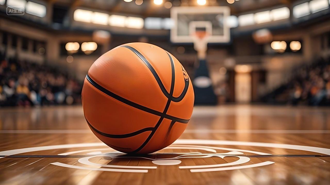 运动一个橙色带黑色条纹的篮球AI