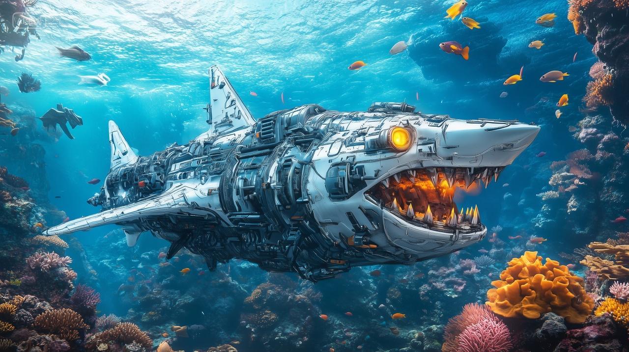 海底机器鲨鱼未来科技军事战争桌面