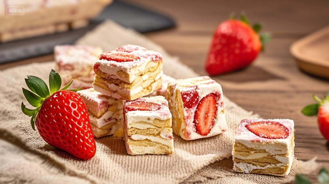 草莓雪花酥牛轧糖美食零食小吃电商宣传摄影详情页主图片