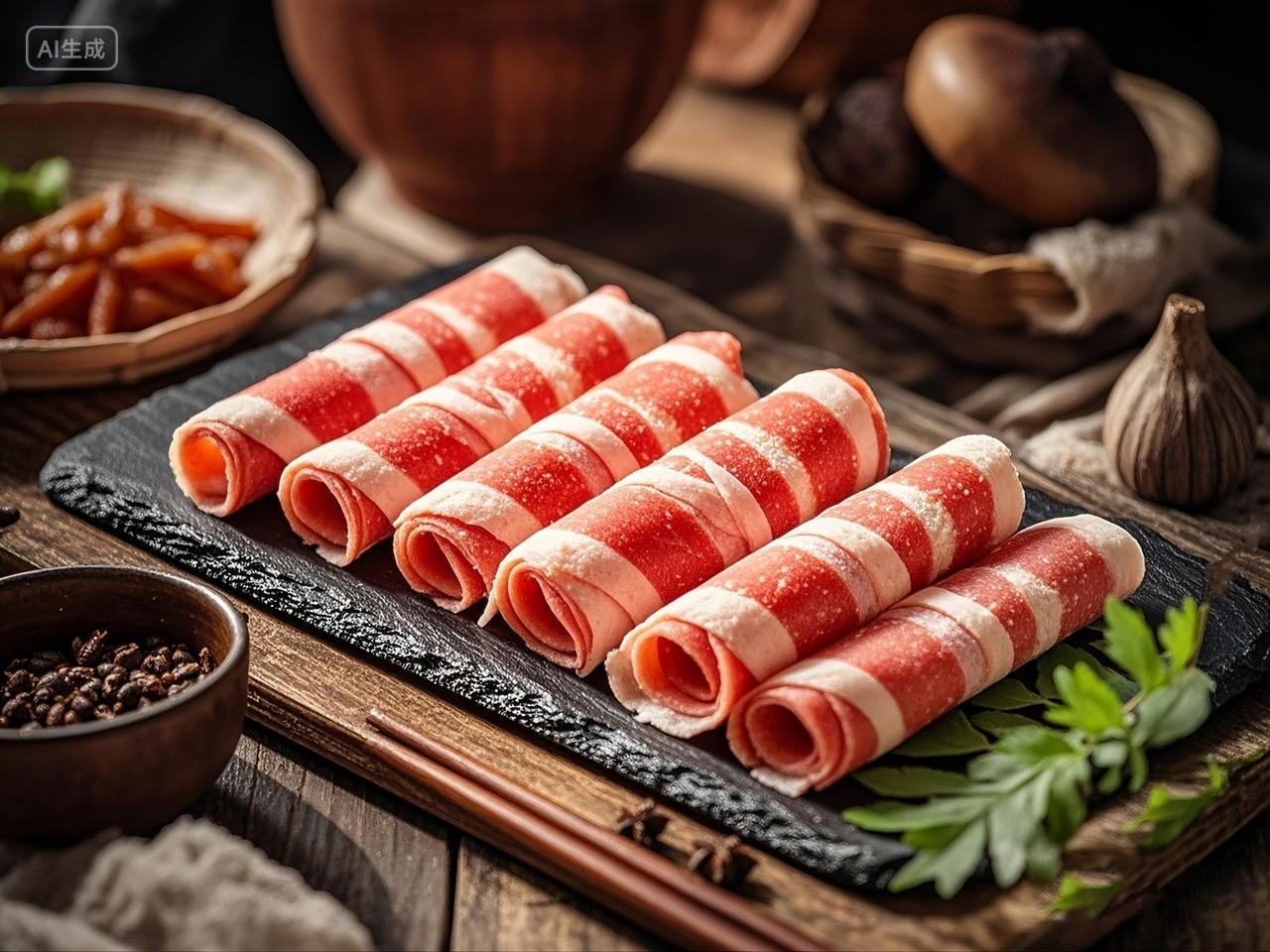 鲜香优质的精品牛肉卷肥牛卷火锅食材美食宣传广告实拍摄影图