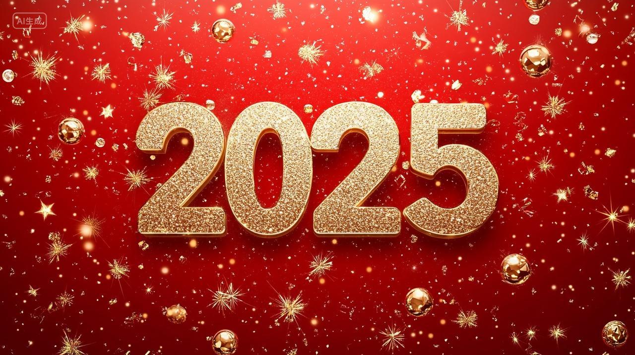 年会红色金色2025新年艺术数字字体金光闪闪粒子红色喜庆春节蛇年元旦节