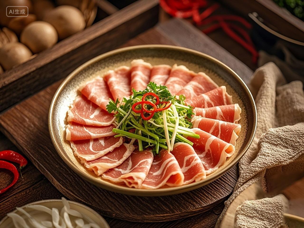 优质细腻的精品羊肉卷肥羊卷肥牛卷火锅食材美食宣传广告实拍摄影图