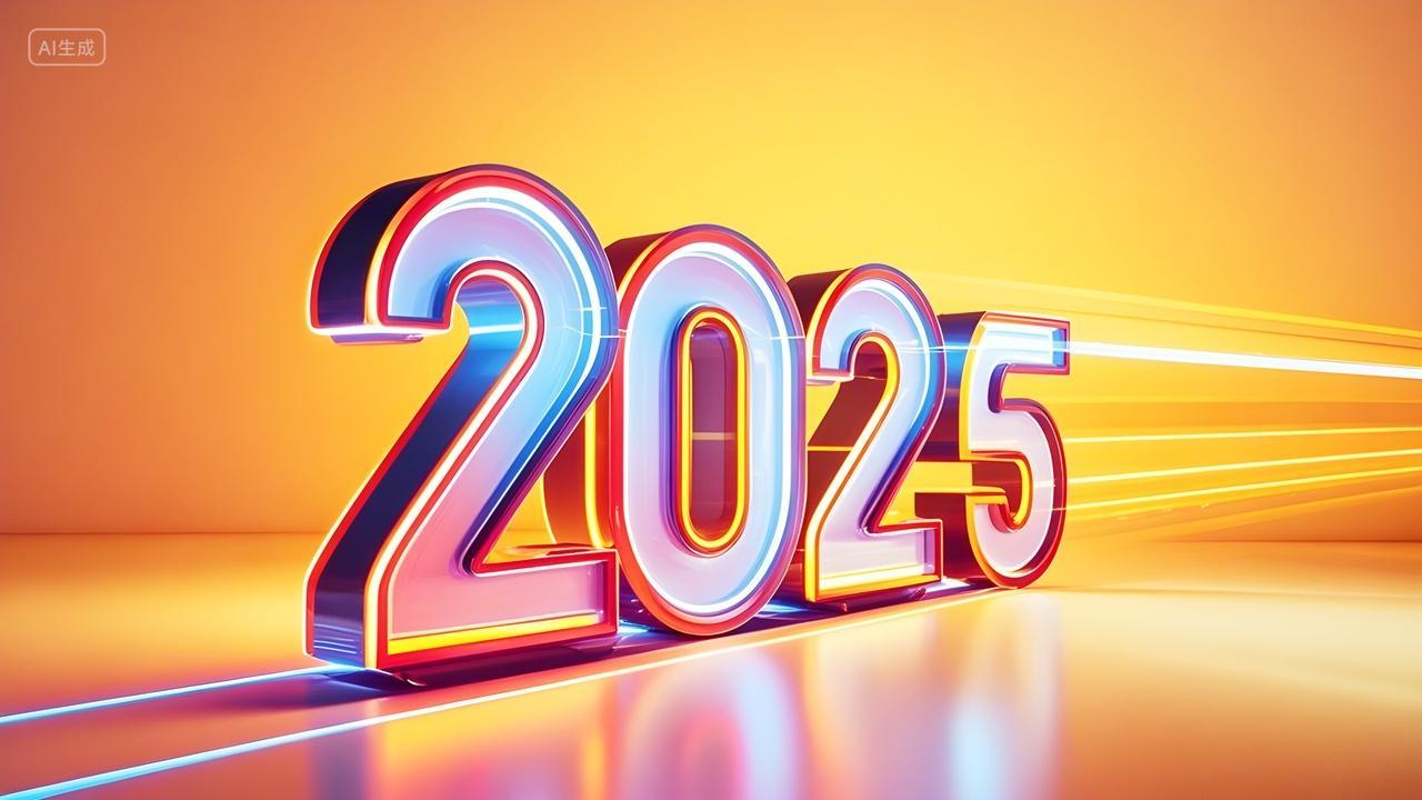 年终总结元旦节2025新年立体科技感艺术数字高级配色金色渐变色动感创意艺术字体图片背景