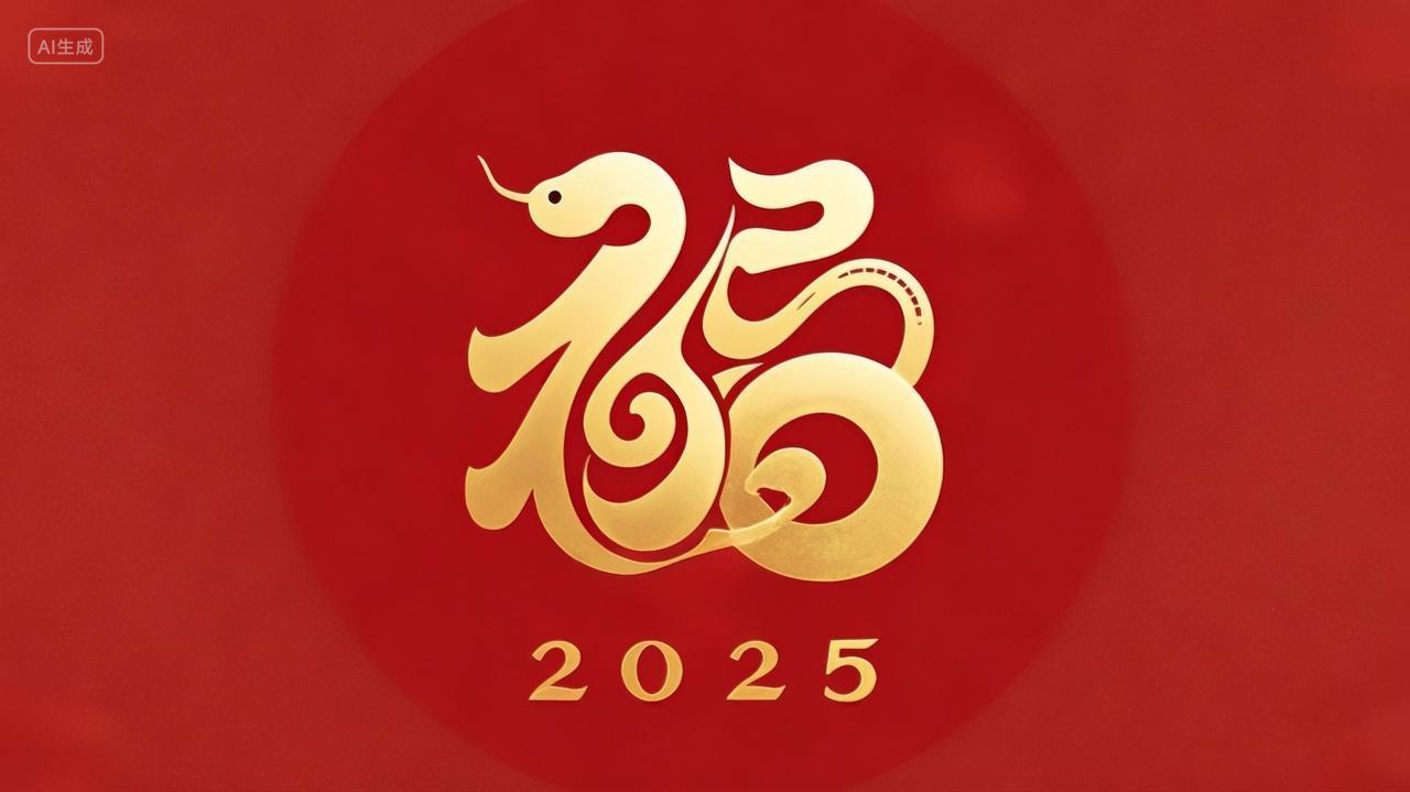 2025年蛇年新年福字创意logo设计红色舞台