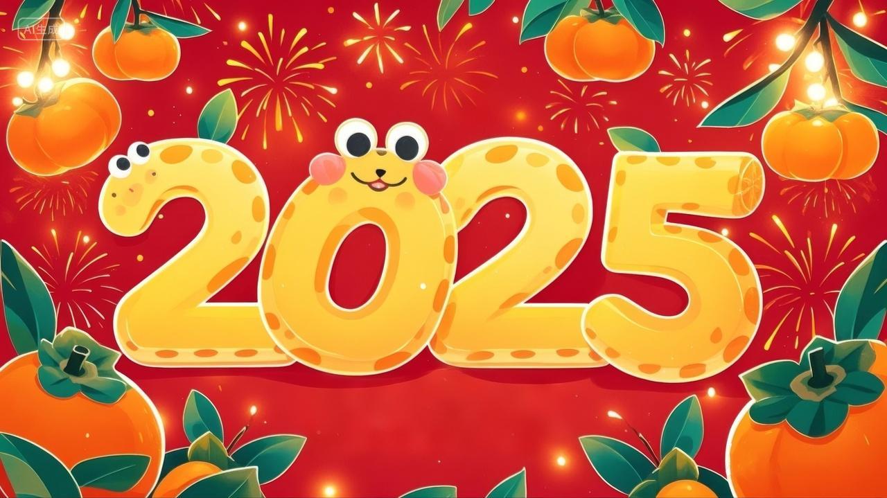 元旦节2025蛇年春节新春艺术喜庆创意数字祝贺新年快乐舞台