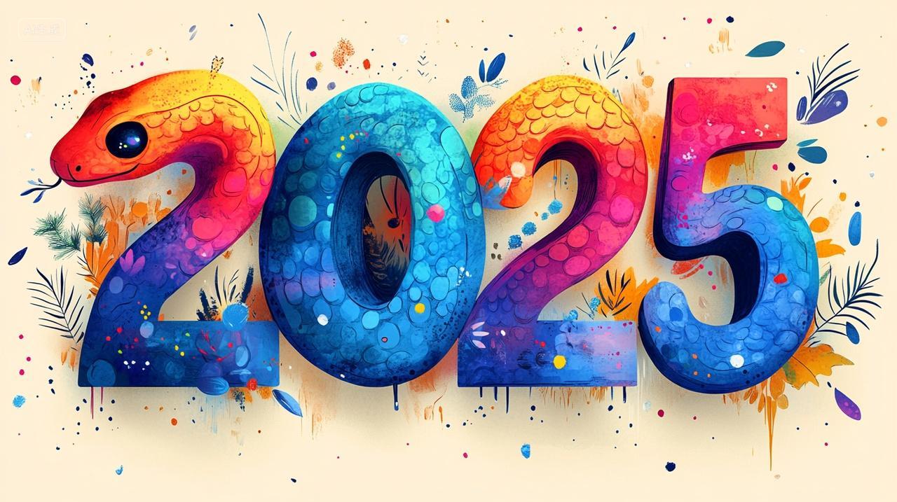 元旦节蛇年2025数字艺术字素材