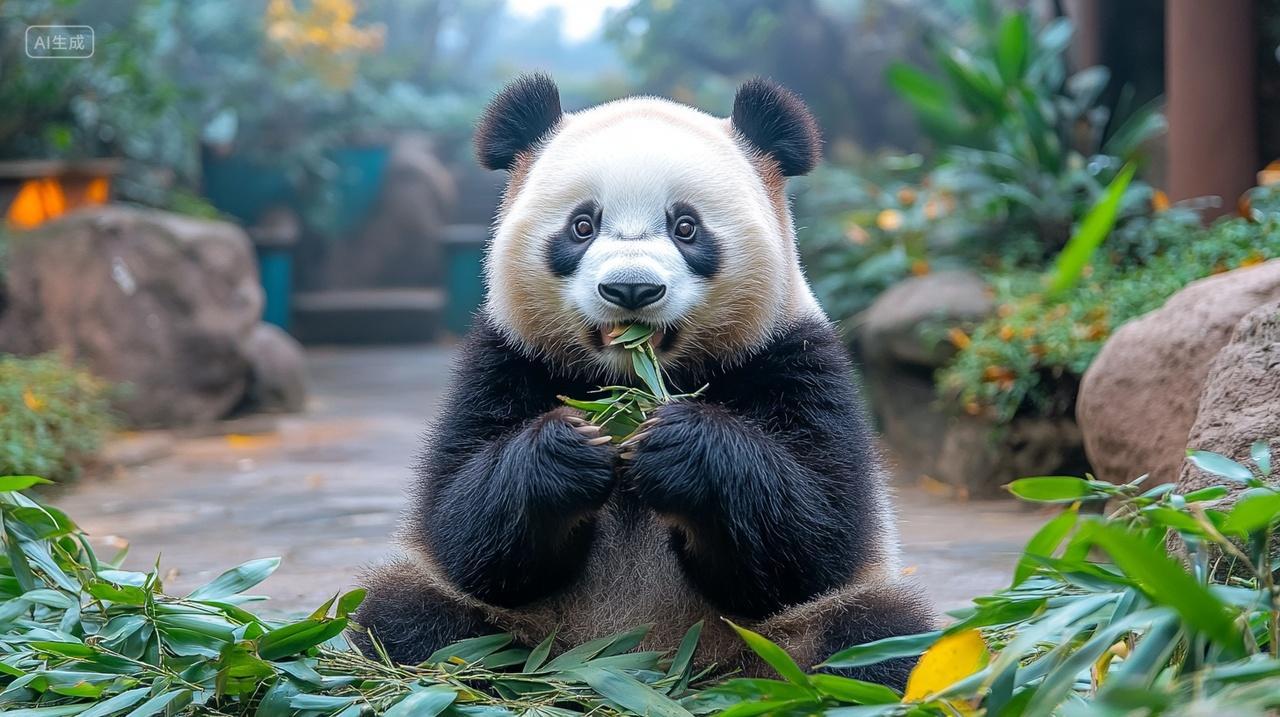 自然动物大熊猫吃竹子