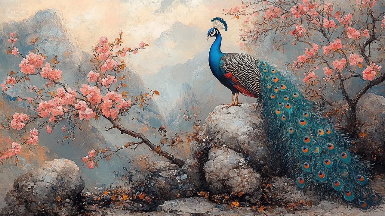 动物手绘孔雀插画