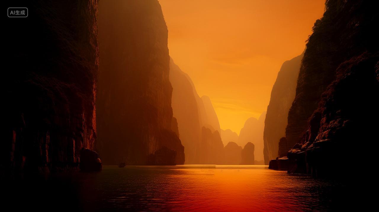 山水两岸青山相对出壮美如画的风景三峡风光