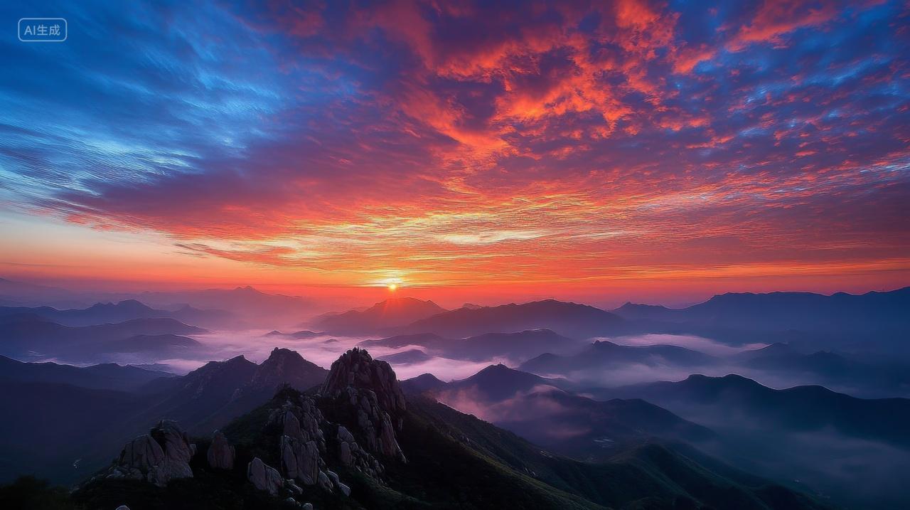 山峰之巅的壮丽日出自然风景壁纸