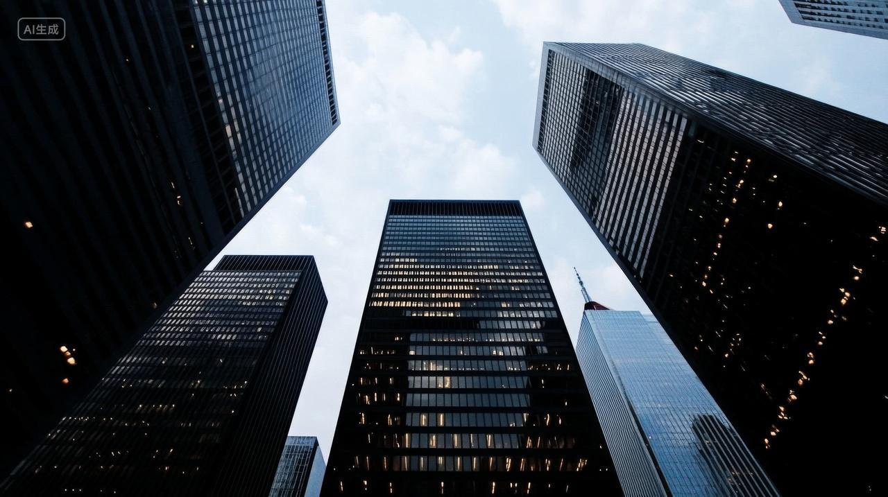 仰拍宏伟高楼大厦商务商业办公写字楼背景