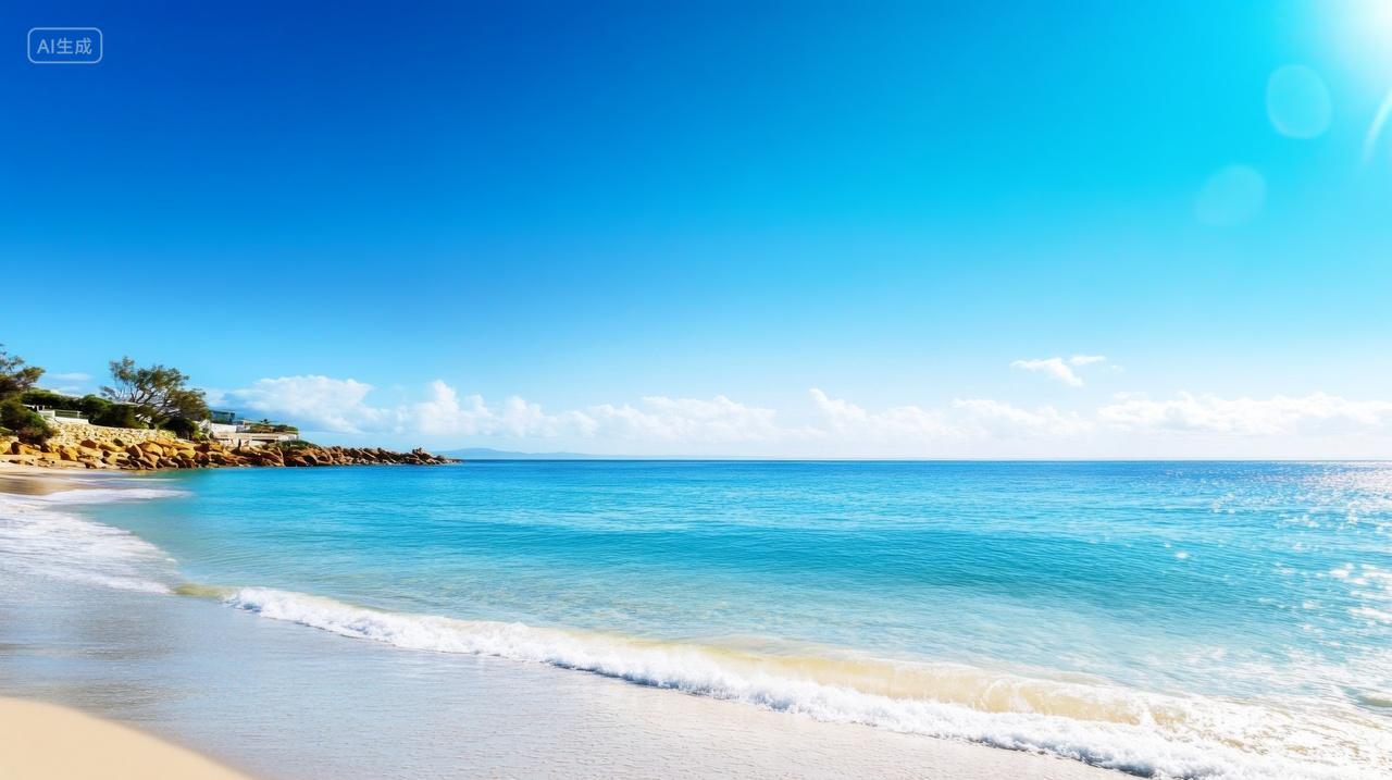 唯美蓝色大海沙滩壁纸背景图