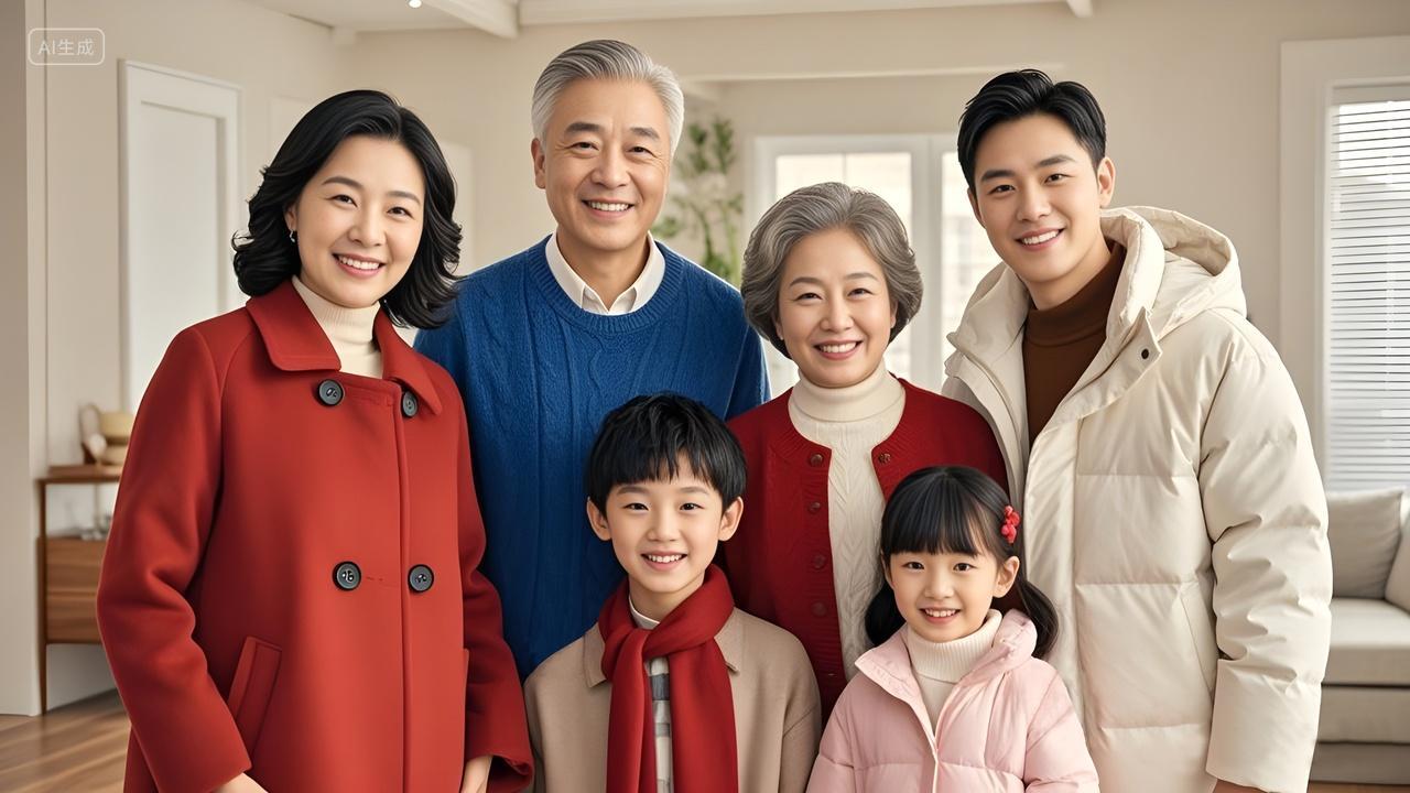 爷爷奶奶爸爸妈妈儿子女儿全家福大合照人物实拍高清照片