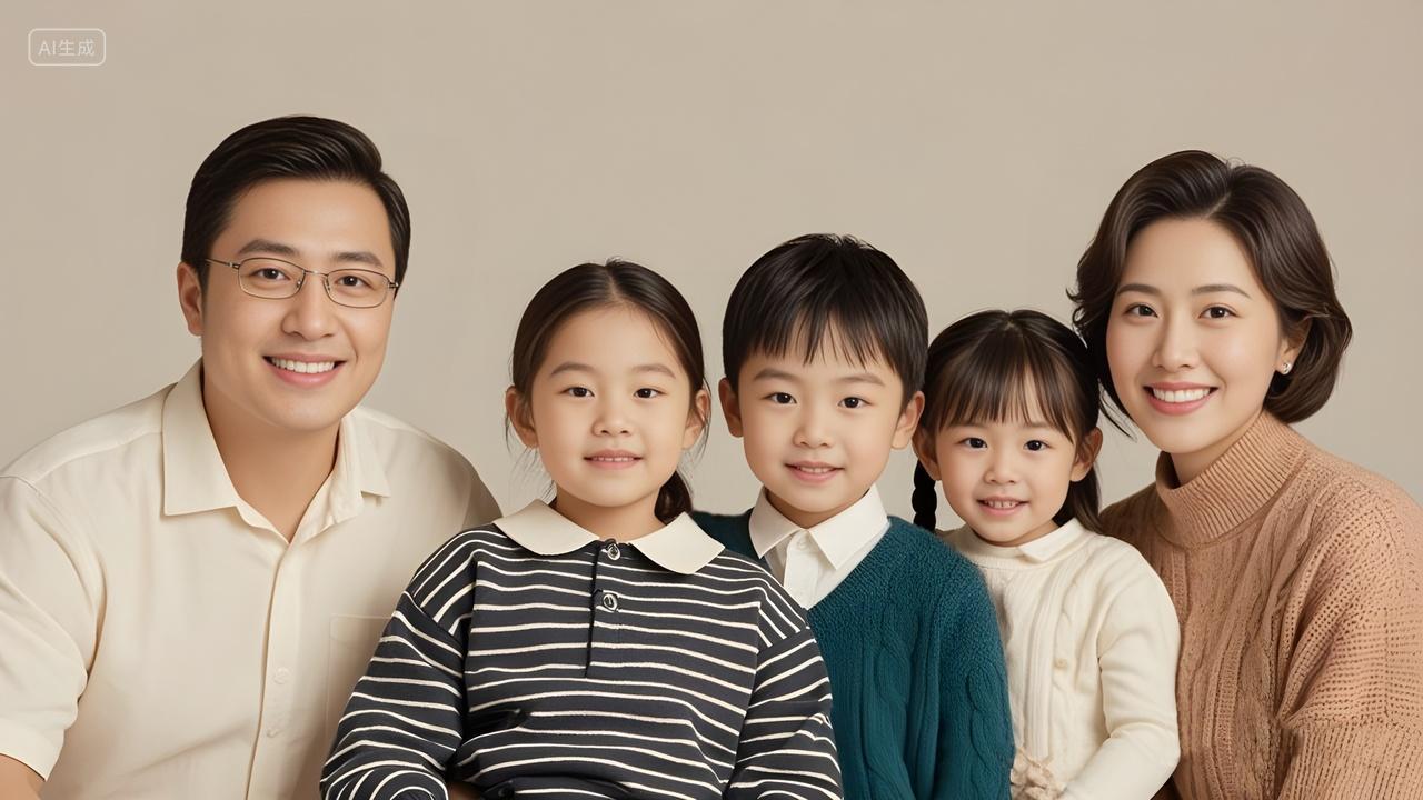 三胎家庭全家福大合照鼓励三胎宣传人物实拍图片