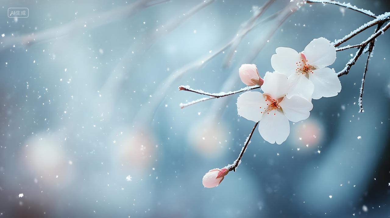 冬天雪中盛开的梅花带来春的气息