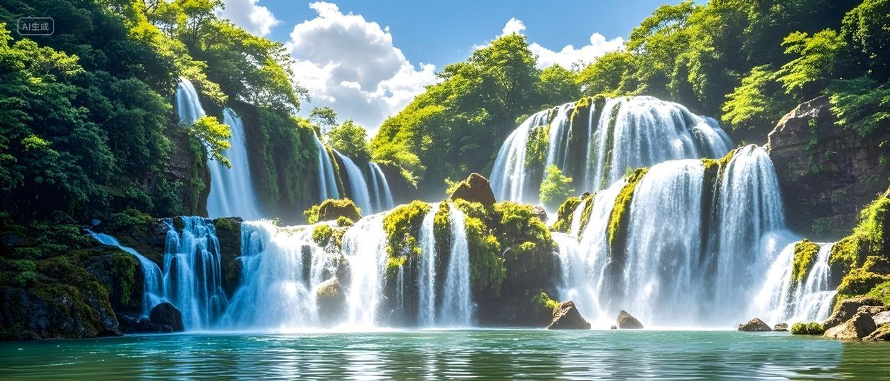 黄果树瀑布壮观的瀑布风景画电脑壁纸摄影照片