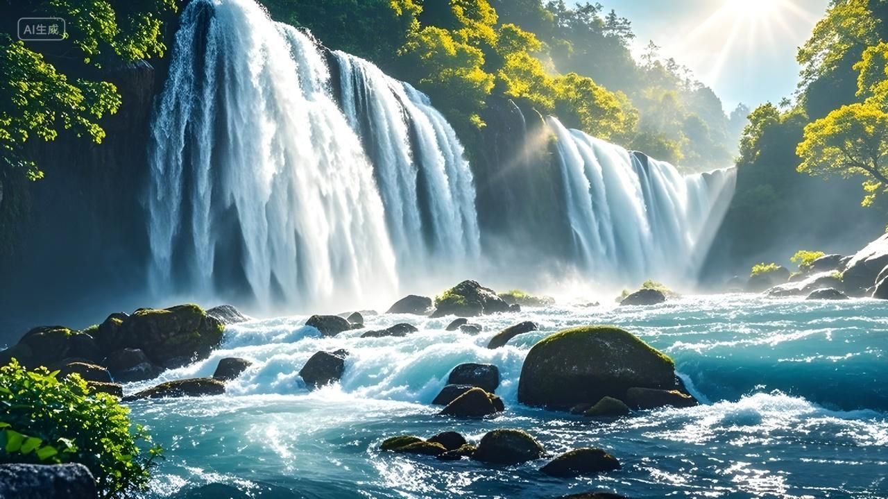 花果山水帘洞瀑布青山绿水摄影图高清电脑背景壁纸