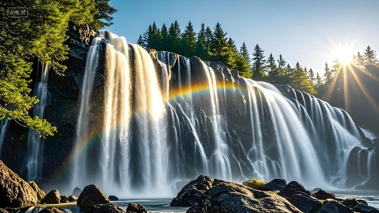 黄果树瀑布高山流水瀑布下的彩虹美丽大自然风景电脑背景壁纸高清图片