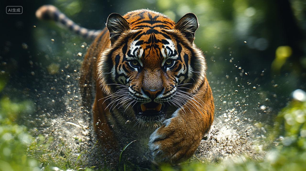 动物猛虎老虎在森林中捕食