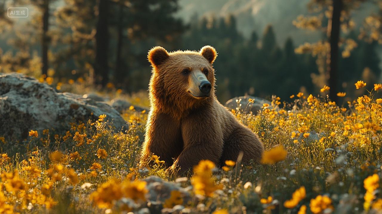 动物树林里的棕熊幼崽