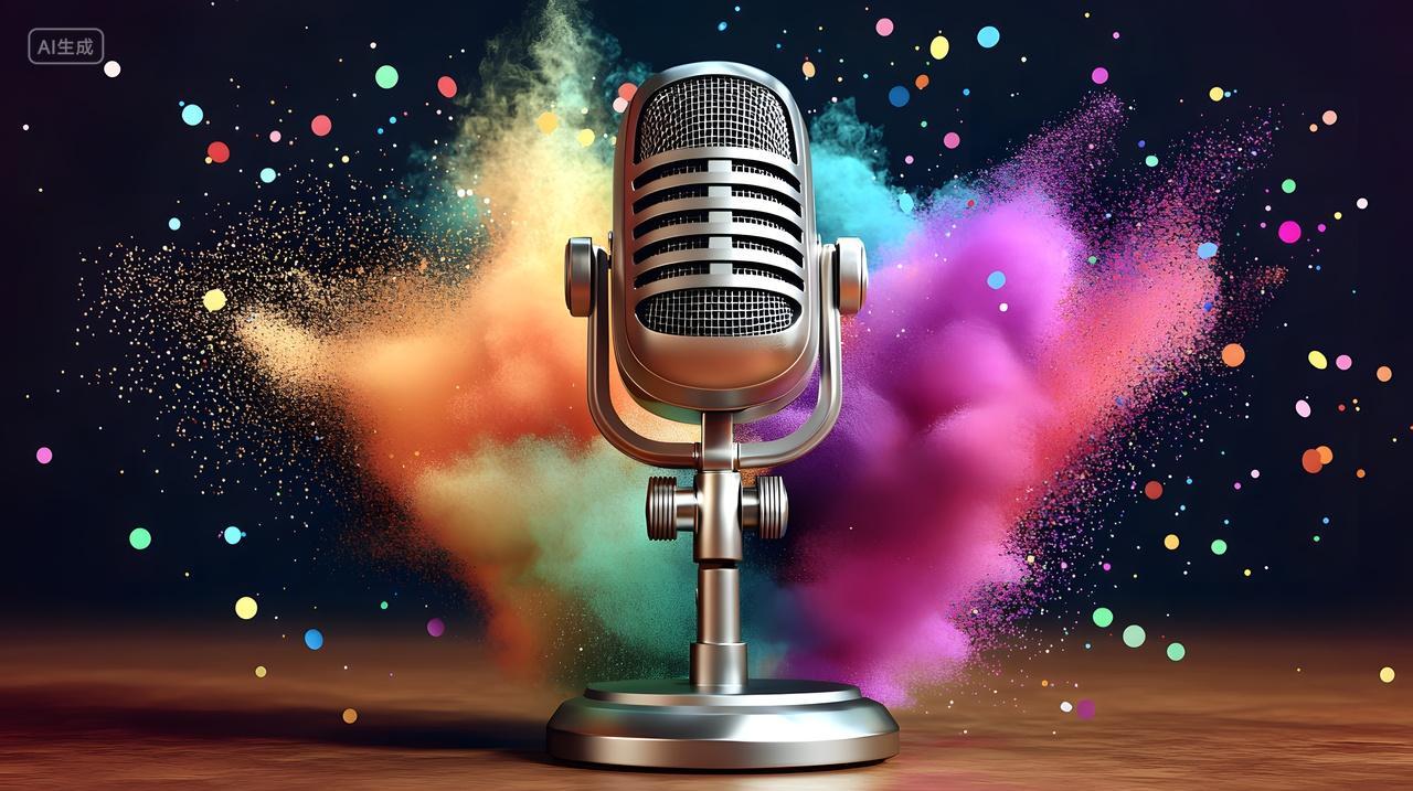带有彩色粉末爆炸老式麦克风