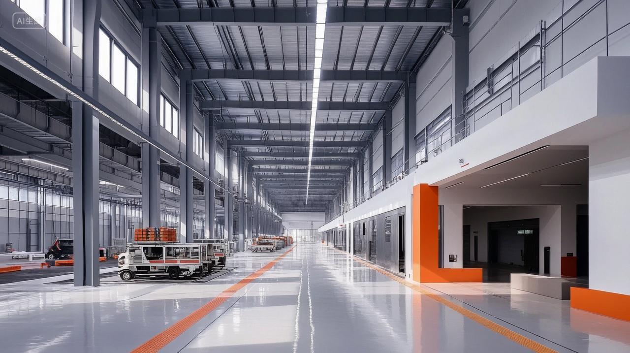 大型现代自动化工厂科技厂房内部车间背景图实景图