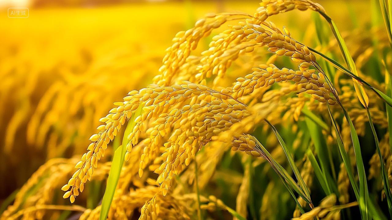 金色稻田里成熟的稻子特写丰收的喜悦