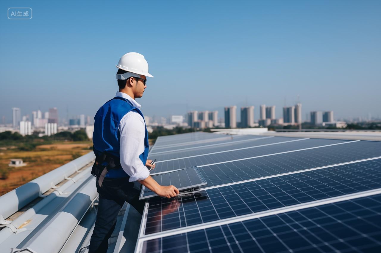 工程师安装太阳能板生产制造