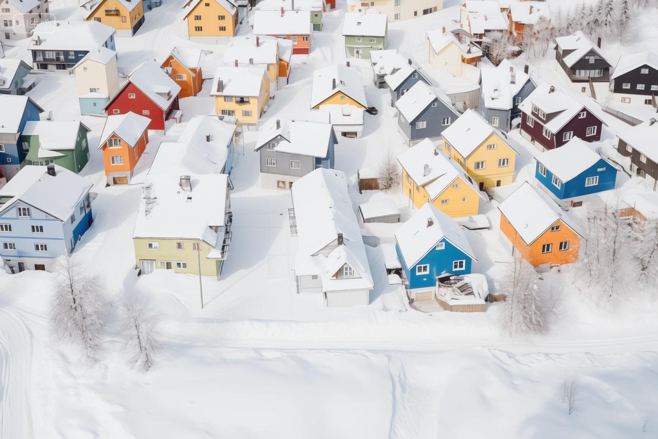 冬季雪景彩色房屋建筑风光背景