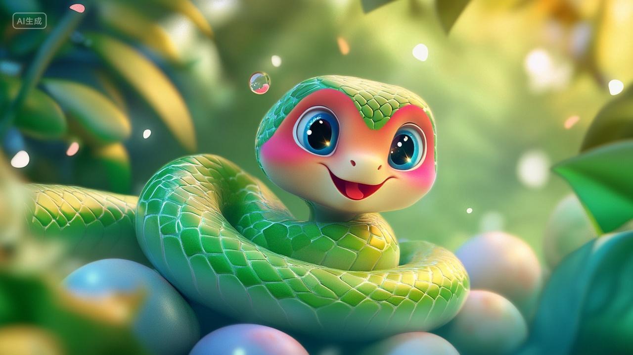 3d卡通蛇年背景插画