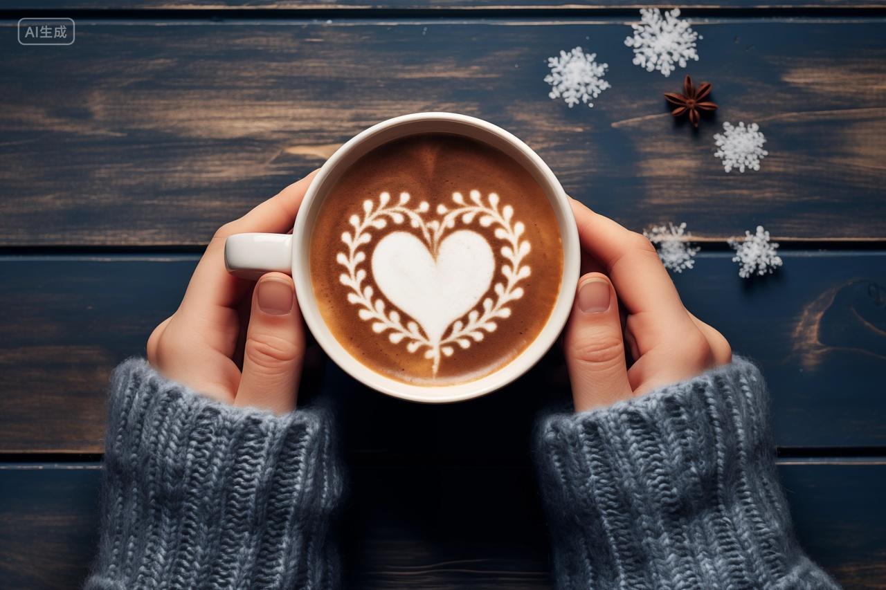 冬天一双手毛衣手捧咖啡杯