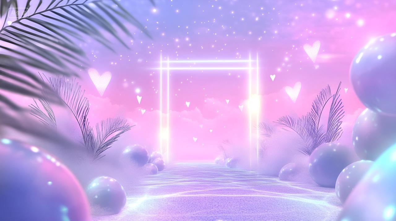 粉色梦幻之门爱心婚礼庆典表白