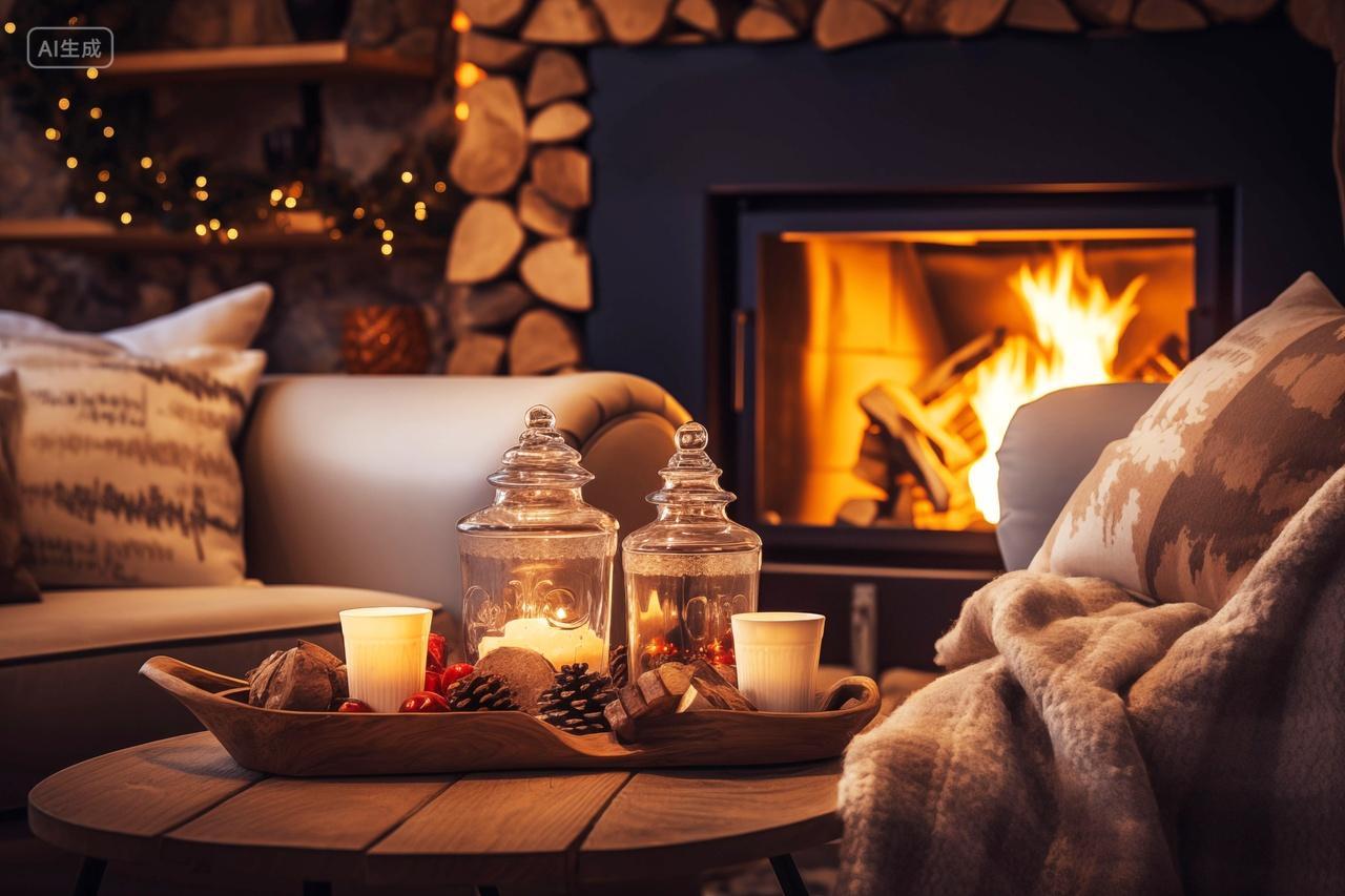 冬日烛光温暖壁炉房间沙发家居