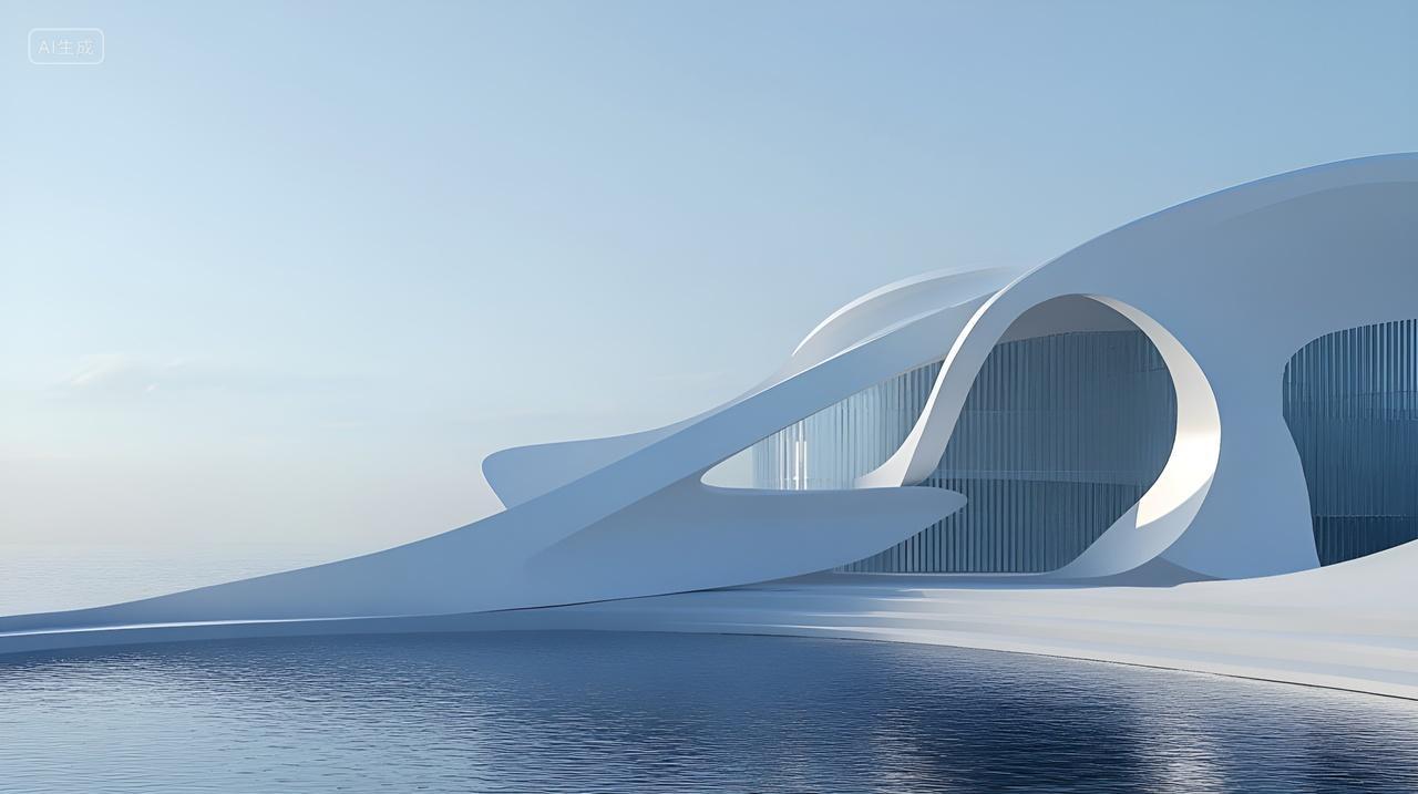 极简主义现代美学白色建筑抽象未来城市背景