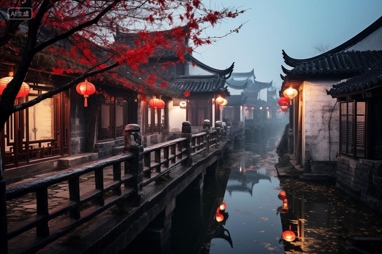 初秋秋天江南水乡的清晨寒露节气