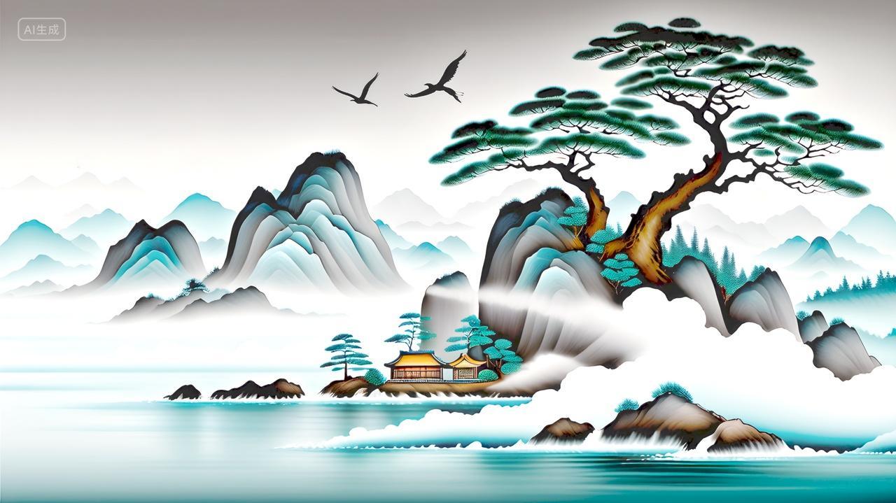 南极仙翁比翼双飞仙境风景画