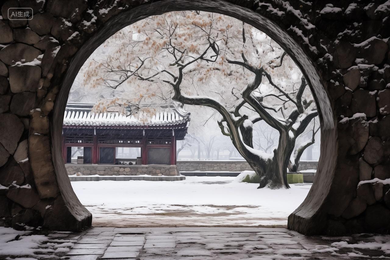 冬天拱门中国风古建筑园林冬至时节