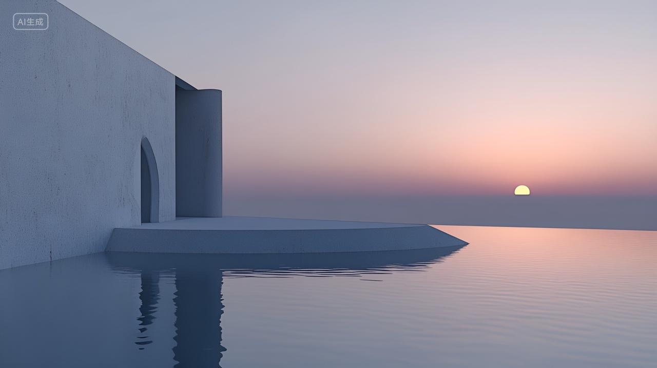 日落建筑极简主义日落海景房