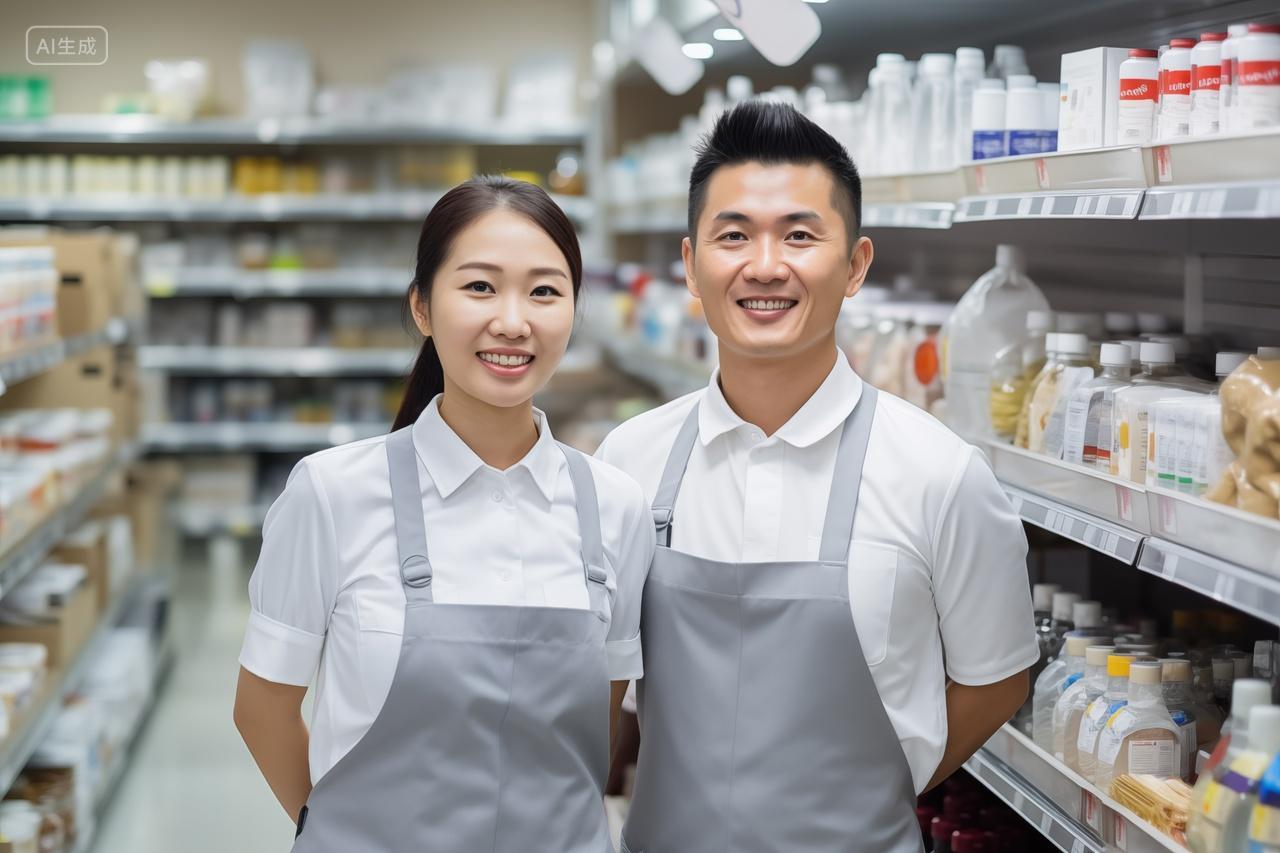 两个超市服务员工工作人员微笑画面人物摄影图图片