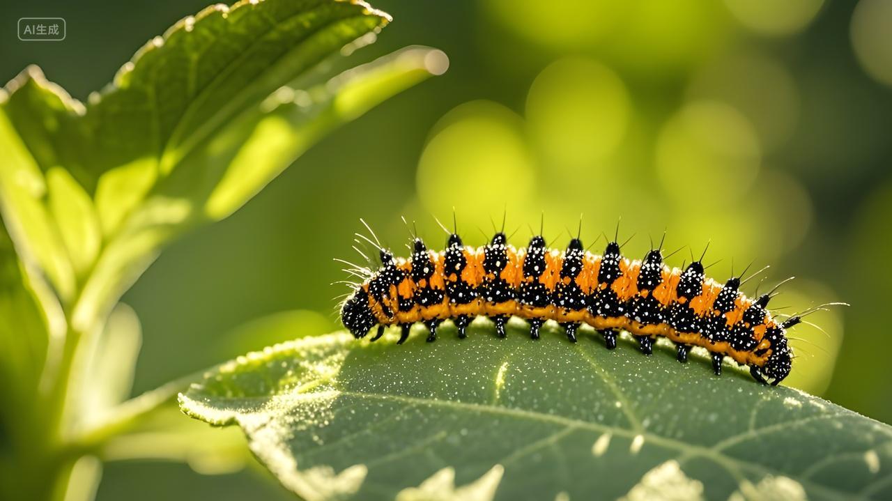 动物令人毛骨悚然的虫子毛毛虫在叶子上的照片