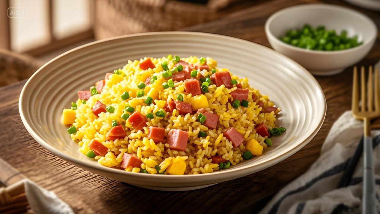 火腿炒饭扬州炒饭地域特色美食小吃菜单牌广告海报摄影图