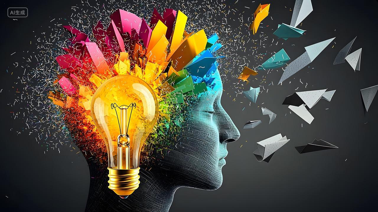 用灯泡和彩色爆炸创意概念