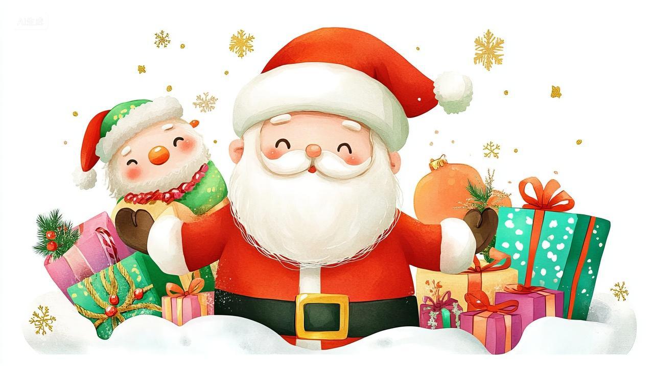 圣诞老人送礼物圣诞节快乐新年可爱卡通背景